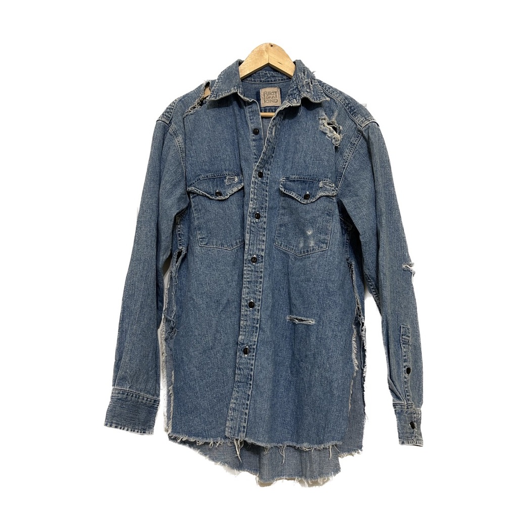 Furst of a Kind - destroyed button down denim shirt - tunic